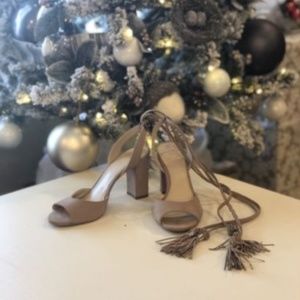 Vince Camuto Nude Leather Ankle Tie Block Heel